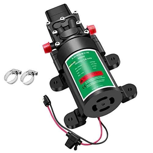 LONGRUN 12V DC Selbstansaugend Wasserpumpe, 4.5L/Min 85PSI,5.8Bar Membranpumpe mit Druckschalter, Hochdruck Wasserpumpe für Wohnmobil Wohnwagen Boote Rasen Garten