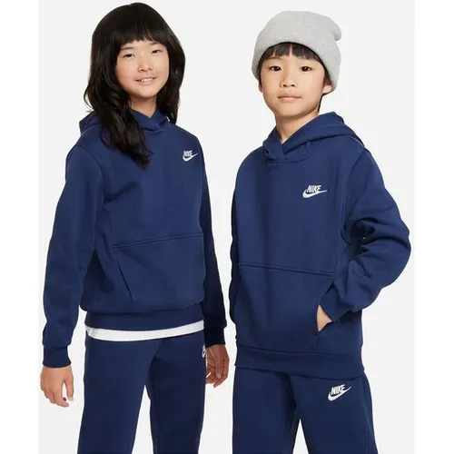 Nike Sportswear Kapuzensweatshirt CLUB FLEECE für große Kinder - Sportlicher Kinder-Sweater in MIDNIGHT NAVY/WHITE, aus 80% Baumwolle für hohen Tragekomfort, ideal für Freizeit und Sport.
