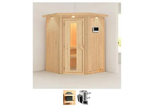 Karibu Sauna Nanna 165x165 cm - Entspannung pur für Zuhause - Innensauna mit 3,6-kW-Premium-Ofen für gesundheitsfördernde Saunagänge und individuelle Entspannung jederzeit.