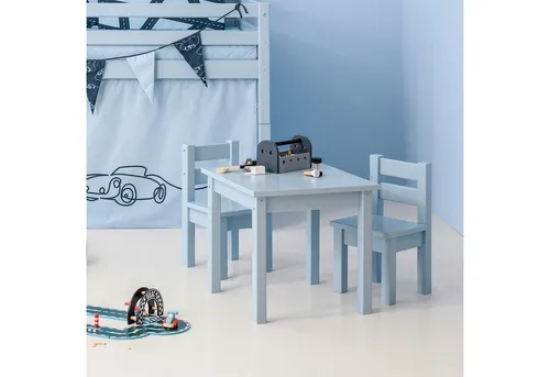 HOPPEKIDS MADS Kindersitzgruppe, blau - Gartenmöbel-Set aus FSC-zertifiziertem Holz, ideal für Kinderzimmer zum Spielen und Lernen. Bequemer Stuhl und stabiler Tisch in perfekter Höhe für Kinder.