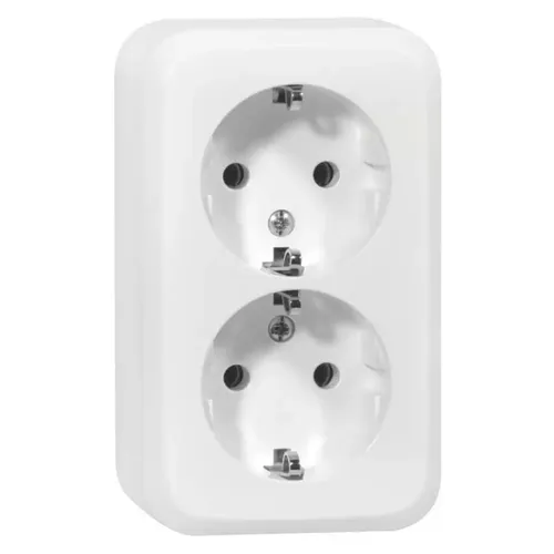 Aufputz Doppelsteckdose für trockene Räume, reinweiß, AP/TR, 10 A/250 V~, IP20