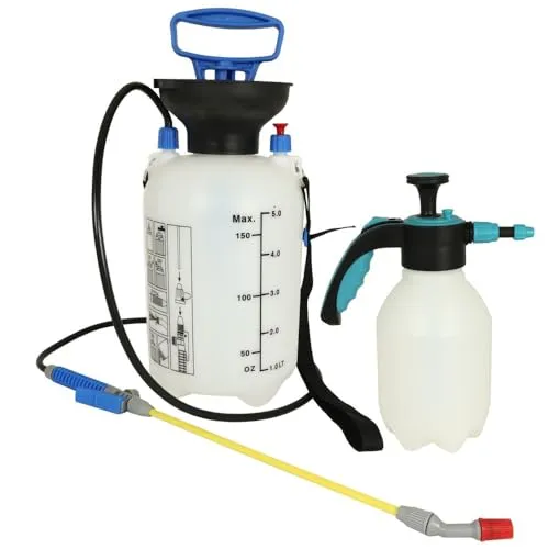 MePla Handdrucksprüher Set 2L & 5L - Perfekt für Haus und Garten - Gartensprinklergerät: Universell einsetzbare Drucksprüher mit stufenlos verstellbarer Düse für gleichmäßiges Sprühbild. Ideal für Pflanzenbewässerung und Reinigungsmittel.