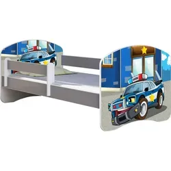 ACMA Jugendbett Kinderbett Junior-Bett Komplett-Set mit Matratze Lattenrost und Rausfallschutz Grau 38 Polizei 140x70 - Grau