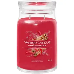 Yankee Candle Sparkling Cinnamon Duftkerze 567 g - Kerzen, große 567 g Signature Jar mit zwei Dochten für ein intensives Dufterlebnis und handgemalten Etiketten - ideal für winterliche Stimmung.
