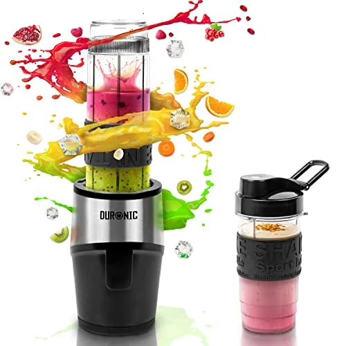 Duronic BL520 Blender: Hochleistungs-Mini-Standmixer für Smoothies - Mini-Standmixer mit 500 Watt und 23000 U/min, inklusive 2 BPA-freien Trinkflaschen für gesunde Shakes und einfache Anwendung.