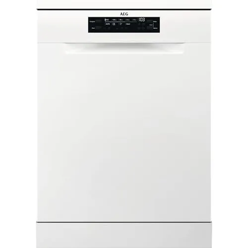 AEG Freistehender Geschirrspüler 60cm Serie 7000 - Geschirrspüler mit Glasschutz und leisen 42dB, bietet hygienische Reinigung, flexible Besteckschublade und höhenverstellbaren Oberkorb für mehr Platz.