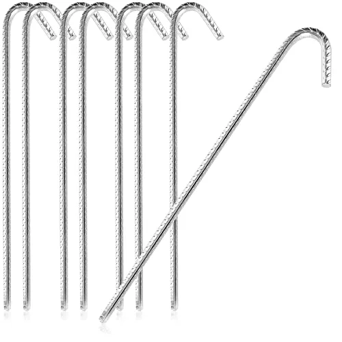 COM-FOUR® 8X XL Bodenanker aus massivem Stahl, J-Form 40 cm, Ø 1 cm – verzinkte Erdanker für Zelt, Pavillon, Hüpfburg, Trampolin, auch als Bewehrungsstab für den Boden, stabil & rostfrei