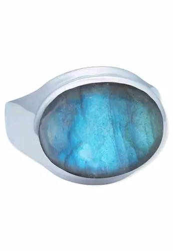 mantraroma Ring Silber Damen Labradorit Edelstein blau schlicht groß modern