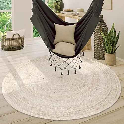 Paco Home Rundteppich 200 cm - Jute Boho Ethno Stil - Teppich im modernen Boho und Ethno Look, handgefertigt aus 100% Jute. Ideal für ein gemütliches Ambiente in jedem Raum. Mit CARE & FAIR Label gegen Kinderarbeit.