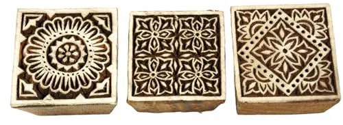 GURU SHOP Indischer Textilstempel, Holz Stoffdruckstempel, Blaudruck Stempel, Druck Modell - Set 5, 5x5x2 cm