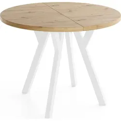 Runder Ausziehbarer Esstisch Vero im Loft-Stil – Platzsparender Tisch mit Weißen Holzbeinen