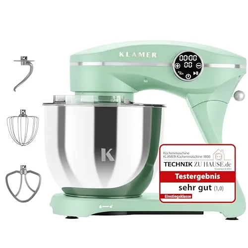 KLAMER Küchenmaschine 1800W mit Edelstahl-Rührschüssel 6L in türkis von KLAMER