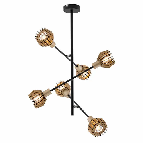 Briloner LED Stangen-Kronleuchter, Wohnraumlampe 6 x E14, schwarz, braun, gold