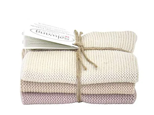 Solwang Putzlappen 3er Set, gestrickte Wischtücher aus Baumwolle (Sand Kombi)