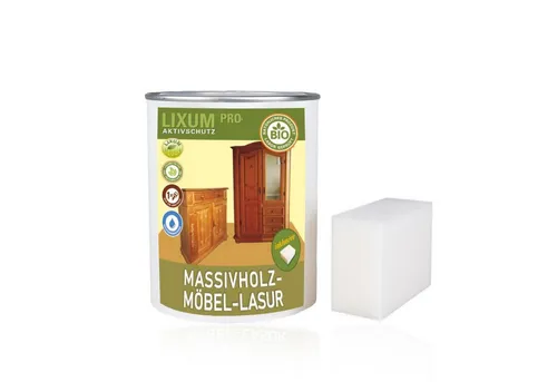 LIXUM Holzschutzlasur PRO für Massivholzmöbel - Die LIXUM PRO Holzschutzlasur schützt und pflegt Massivholzmöbel mit nur einem Anstrich. Sie bewahrt die natürliche Holzstruktur und sorgt für ein hochwertiges Erscheinungsbild. Ideal für langlebige Holzoberflächen.
