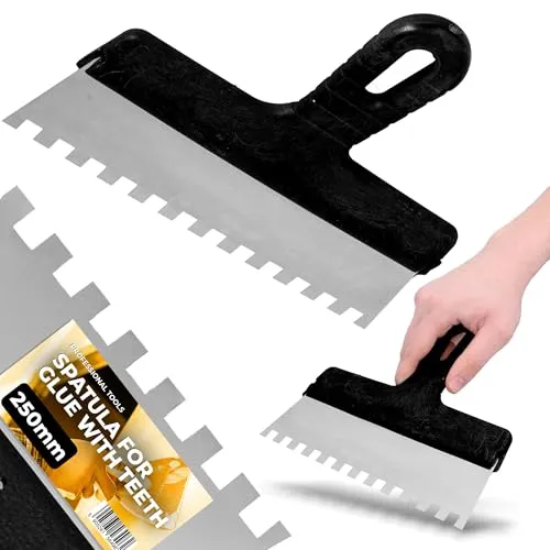 Fliesenkelle 250 mm 10x10 mm Edelstahl Zahnkelle Zahnspachtel Spachtel Glättekelle Zahntraufel Zahnglätter Fliesenkelle Putzkelle Kelle Zahnglättekelle Edelstahlkelle