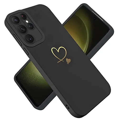 Paitech Hanyhülle für Samsung Galaxy S23 Ultra Hülle, Ultra Dünn Weiche TPU Silikon Case Stoßfeste Schutzhülle Kameraschutz mit Niedliche Gold Liebesherzform Muster für Samsung S23 Ultra Hülle Schwarz