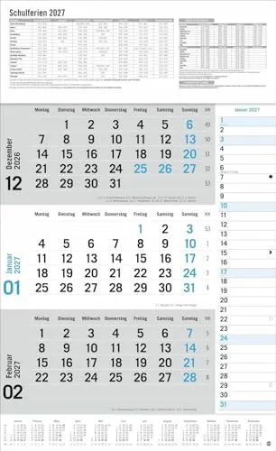3-Monats-Planer Klappfälzel 2027: Praktischer Wandplaner mit Datumsschieber. Büro-Kalender mit Notizspalte und Jahresübersicht. Wandkalender 2027.