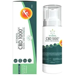 Cbd 1000 Vitadol Gelenk Muskel Gel Salbe Arnika - Arzneimittel zur Linderung von Muskel- und Gelenkschmerzen, angereichert mit 1.000 mg CBD und natürlichen ätherischen Ölen für eine kühlende Wirkung.