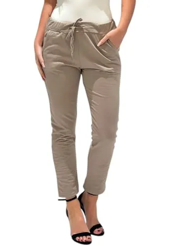 Mississhop 354 Jogginghose Damen Baumwolle - Sport-Jogginghose für Damen aus 95% Baumwolle, atmungsaktiv und bequem. Ideal für Freizeit und Sport mit lässigem Boyfriend-Stil und hochgekrempelten Beinen.