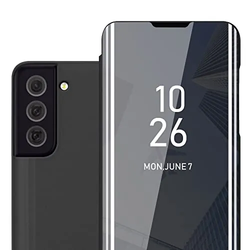 Cadorabo Hülle kompatibel mit Samsung Galaxy S22 Schutzhülle TPU Silikon Case 360 View Spiegel, Slim Kratzfest Weiche Gummi mit Rundumschutz Cover Hülle für Galaxy S22 in Schwarz