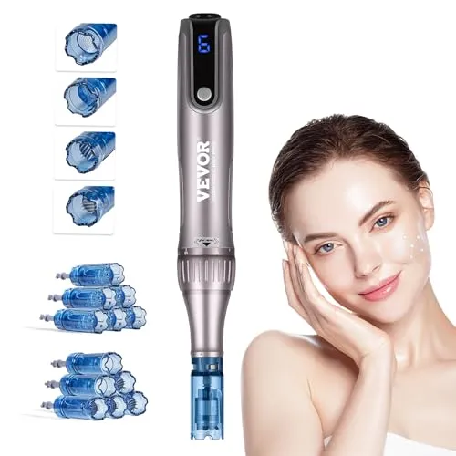 VEVOR Elektrischer Dermapen Microneedling-Stift - Medizinischer Bedarf für Anti Aging, mit 6 Geschwindigkeitsstufen und 12 Nadeln für individuelle Hautbehandlung. Ideal zur Hautrevitalisierung und für professionelle Ergebnisse.