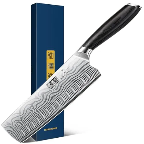 HOSHANHO Kochmesser Japanisches Nakiri Messer 18cmKüchenmesser Profi Messer | Extra Scharfe Messerklinge Nakiri-Messer aus Hochwertigem Edelstahl mit Ergonomischem Pakkaholz-Griff