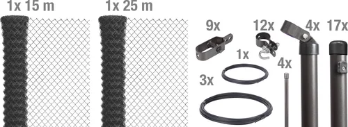 Alberts Maschendrahtzaun 100 cm, 40 m Komplettset - Gartenzäune, robustes Maschendrahtzaun-Komplettset zum Einbetonieren mit flexibler Anwendung und langlebiger Kunststoffbeschichtung für optimalen Witterungsschutz.