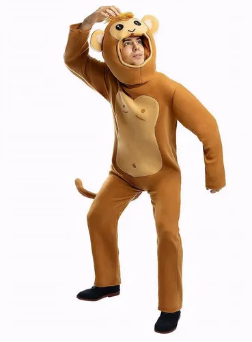 Funidelia Affenkostüm für Erwachsene M-L - Klassisches Affenkostüm in Braun, bestehend aus Overall und Kopfteil. Ideal für Partys und Verkleidungen, aus 100% Polyester für hohen Tragekomfort.