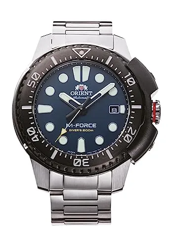 Orient M-Force RA-AC0L07L00B Automatik-Tauchers Uhr 200m - Armbanduhren für Herren mit automatischem Uhrwerk, 200m wasserdicht und perfekt für Tauchabenteuer. Stilvolles Edelstahl-Design mit blauem Zifferblatt und Datumsanzeige.