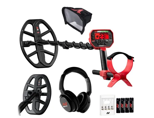 Minelab Metalldetektor Vanquish 540 Pro Paket - Multifrequenz Ortungsgerät mit neuester Multi-IQ Technik, ideal für präzise Suchergebnisse in jedem Terrain. Inklusive wasserdichter V12 Suchspule und Bluetooth-Kopfhörern für höchsten Komfort.