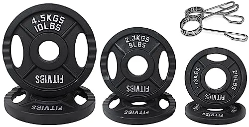 Signature Fitness Olympic Hantelscheibe aus Gusseisen, 5,1 cm, für Krafttraining und Gewichtheben, Zweiloch-Stil, 15,9 kg Set