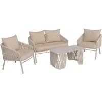 Gartengarnitur MCW-P90, Lounge-Set mit Sofa, Sessel und Tisch - Elegantes Gartenset aus hochwertigem Seilgeflecht mit Tisch und bequemen Sitzmöbeln. Ideal für entspannte Stunden im Freien und mit geprüfter Qualität für langlebigen Einsatz.