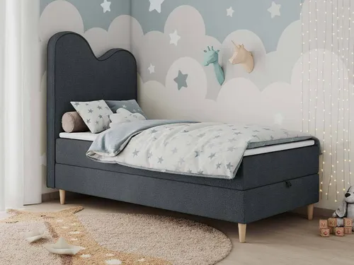 FLOW Boxspringbett für Kinder - Einzelbett 90x180cm in Dunkelgrau - Komfortables Einzelbett mit 7-Zonen-Taschenfederkernmatratze und praktischem Bettkasten für Stauraum. Ideal für eine erholsame Nachtruhe und platzsparende Lösungen.
