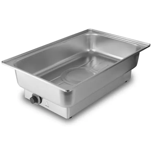 Mahlzeit elektrischer Edelstahl Chafing Dish 9L - Speisenwärmer für Buffet und Catering, mit präzisem Thermostat bis 80°C für stundenlang warmhaltende Speisen und eleganter Edelstahl-Oberfläche.