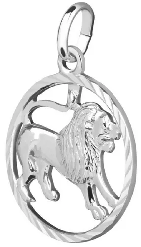 Sternzeichenanhänger Löwe 925 Silber - 15 mm - Kettenanhänger aus 925 Silber, filigran gearbeitet mit diamantiertem Kreis, ideal als persönliches Geschenk für Löwe-Geborene (23. Juli - 23. August), Lieferung in kleiner Schmuckbox.