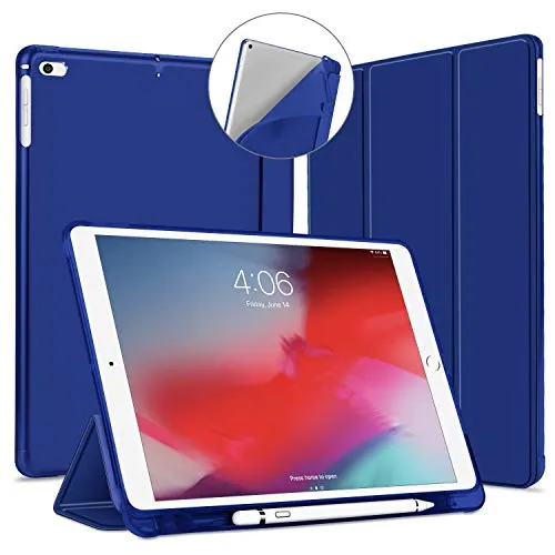 VAGHVEO Hülle für für iPad 2018 2017 9,7, iPad Air 1/2 9,7 Zoll mit Stifthalter, Leicht Schutzhülle [Auto Schlafen/Wecken] mit Weiche TPU Rückseite Abdeckung für iPad 6. / 5. Generation, Dunkel Blau