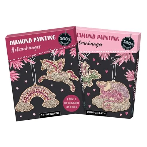 Diamond Painting Holzanhänger: Einhorn & Regenbogen / Drachen (100% selbst gemacht)
