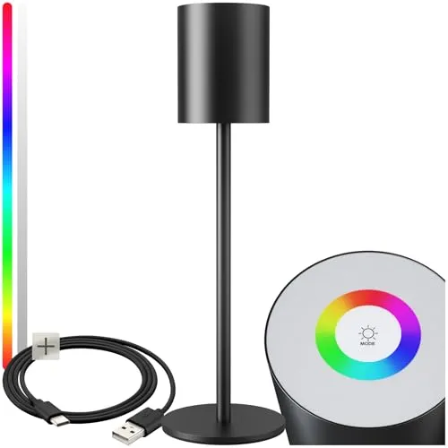 TecTake Retro-Tischlampe Corly - LED, dimmbar, 7 Farben, schwarz - Schreibtischlampe im Retro-Stil mit dimmbarer Helligkeit und 7 RGB-Farben. Ideal für stimmungsvolles Licht im Wohnzimmer, Schlafzimmer oder Garten. Kabellose Nutzung für maximale Flexibilität.