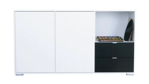 Vladon Sideboard Milano (Kommode mit 2 Türen Weiß matt, 2 Schubladen Schwarz matt, Made in Germany), Korpus Weiß matt (152,5 x 83 x 37 cm)