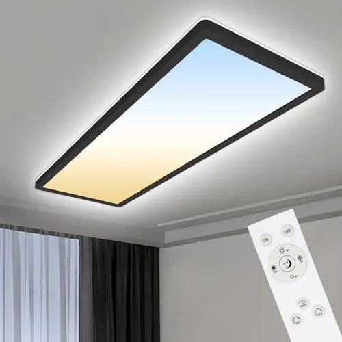 YIFMOO 24W LED Deckenleuchte Flach Dimmbar, 2700K-6500K Ultra Panel Deckenlampe mit Fernbedienung, IP54 Deckenleuchten Dimmbar für Wohnzimmer Schlafzimmer Badezimmer Büro Küche, 58x20x2,8cm, Schwarz