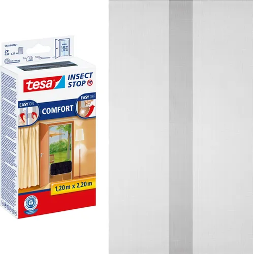 tesa Fliegengitter Tür Insektenschutz Vorhang Balkon Türvorhang grau 1,2 x 2,2 m