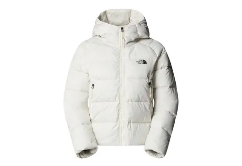 The North Face Women Hyalite Down Hoodie - Weiß Dune (M) - Leichte Daunenjacke für Damen, warm und ideal zum Wandern. Mit 600er Füllkraft und praktischen Details wie Handwärmtaschen und elastischen Bündchen für optimale Wärmeisolierung.