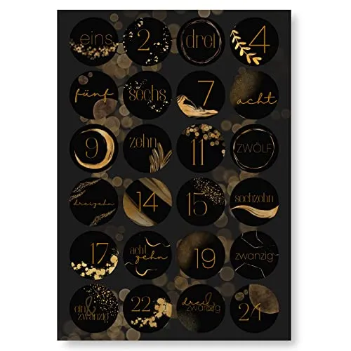 Adventskalender Aufkleber (Zahlen 1-24) - Sticker für Kalender zum selber basteln für Weihnachten - Adventskalenderzahlen Etiketten selbstklebend - Zahlenaufkleber - Nummern für Papiertüten - Rund