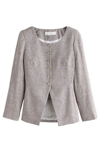 Next Jackenblazer Fischgrät-Jacke ohne Kragen mit hohem Leinenanteil (1-tlg)