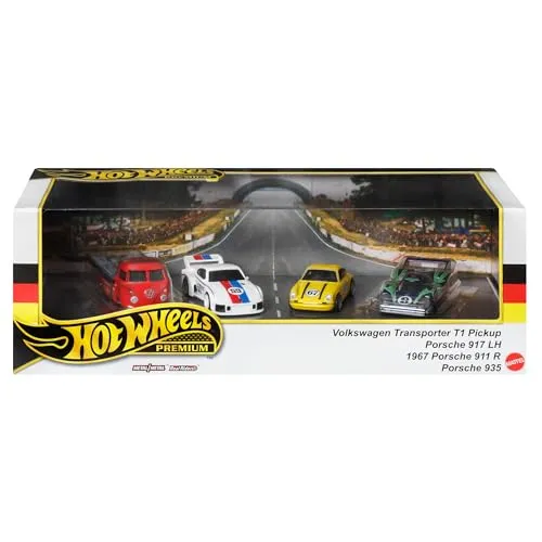 Hot Wheels - Premium Collector 4er Display Set - HRT54 - Real Riders - Metal/Metal - Volkswagen Transporter T1 Pickup - Porsche 917 LH - 1967 Porsche 911 R - Porsche 935 - Mattel 2024-1:64