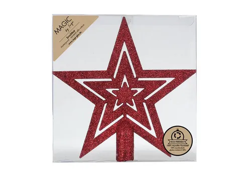 MAGIC by Inge Christbaumspitze, Christbaumspitze Stern 21,5cm Kunststoff mit Glitzer - Morello Cherry
