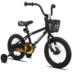 Joystar 14 Zoll-Kinderfahrrad für Jungen und Mädchen im Alter von 3 bis 8 Jahren, Kindergeschenk mit Stützrädern, Korb, geschlossenem Kettenschutz - Schwarz