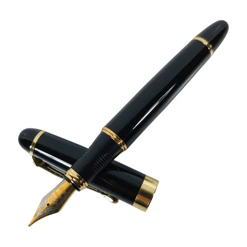 Füllfederhalter Edler Kolbenfüller mit vergoldeter Stahlfeder und Etui - Eleganter Füllfederhalter in Schwarz, nachfüllbar und mit praktischem Stiftetui. Ideal für stilvolles Schreiben und besondere Anlässe.