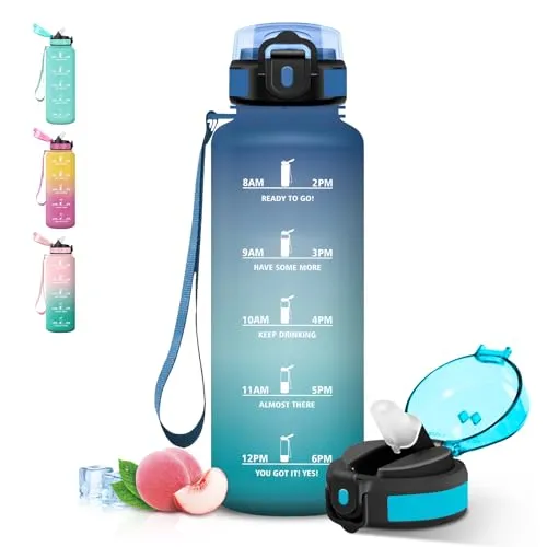 Grsta Trinkflasche 1 5 liter Auslaufsichere, Wasserflasche mit Strohhalm, Sichere Verriegelung, Trinkflasche Sport, Mit Zeitmarkierung und Schnürung, Flasche für Travel, Sprudel, Büro